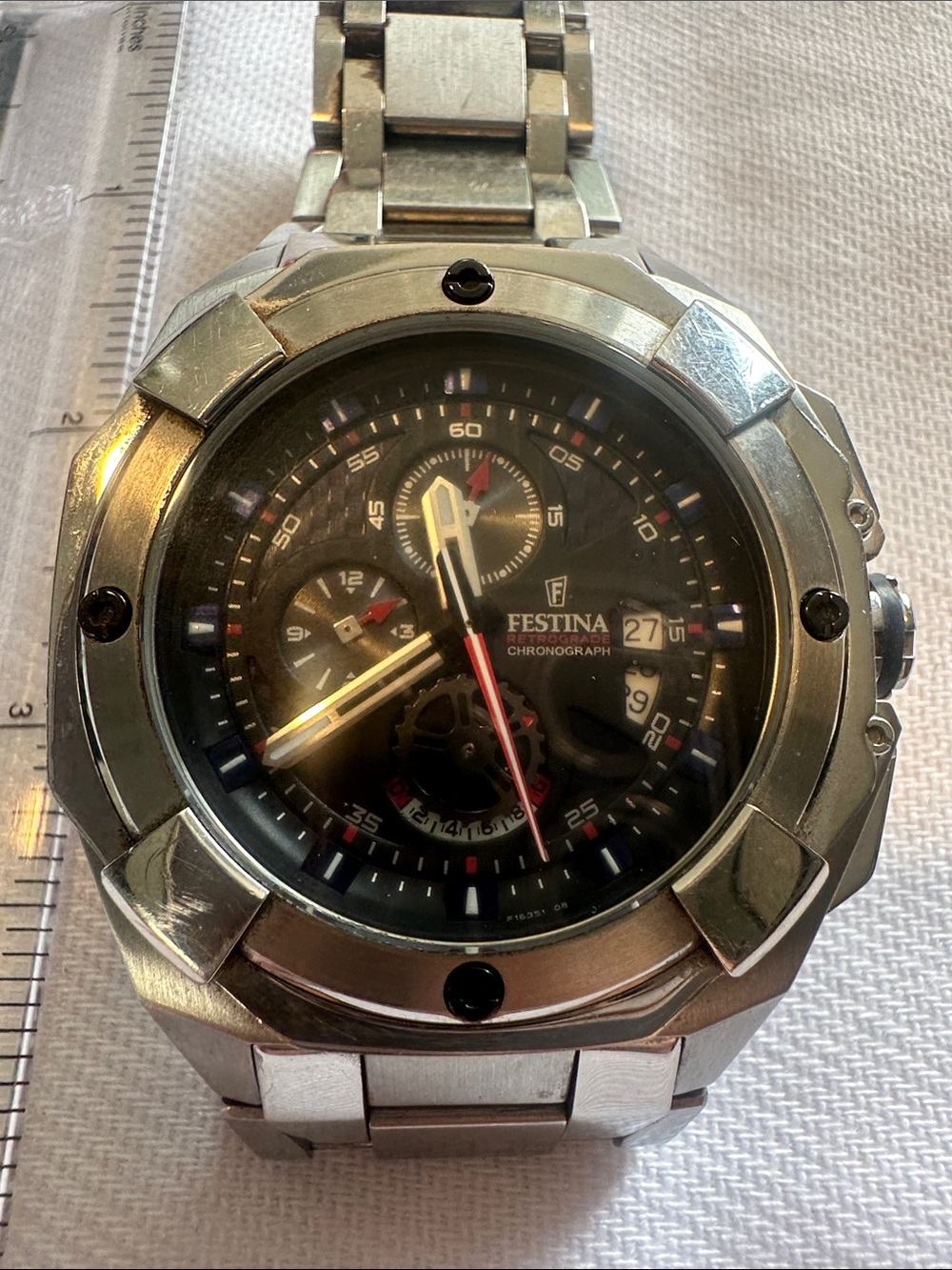 FESTINA Men's Grande Tour France Chronograph Model F16351 Silver & Black Watch
